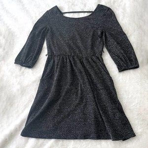 Lily Rose Black Three Quarter Length Skater Dress with Glitter Stripes